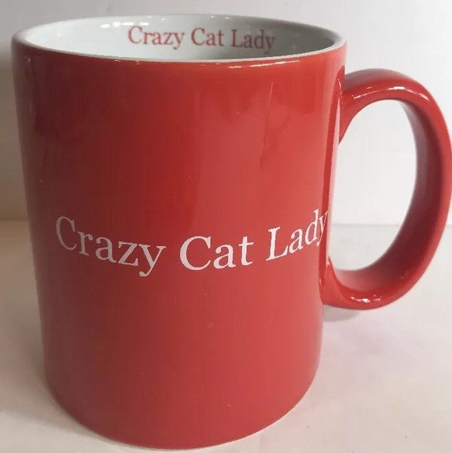 HAUSENWARE CRAZY CAT LADY Mug Ceramic Coffee Tea Red Cup White Letter 24 Oz.