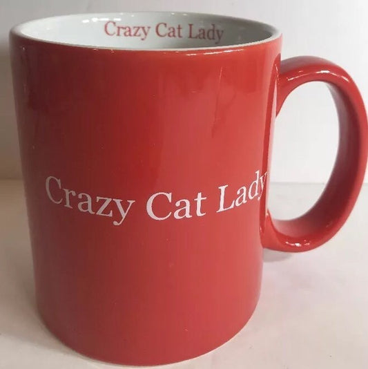 HAUSENWARE CRAZY CAT LADY Mug Ceramic Coffee Tea Red Cup White Letter 24 Oz.