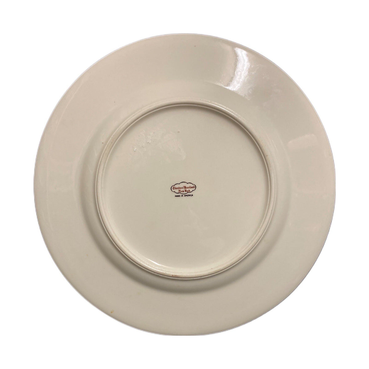 Theodore Haviland NY 4-Dinner Plates Green Mosaic Gold Trim Band Porcelain Dish