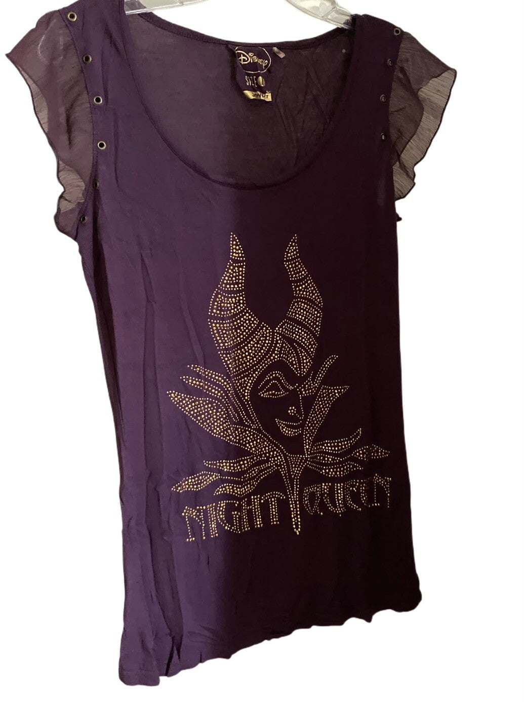 Disney Jennyfer Night Queen Purple T-Shirt Gold Embellished Cap Sleeve L