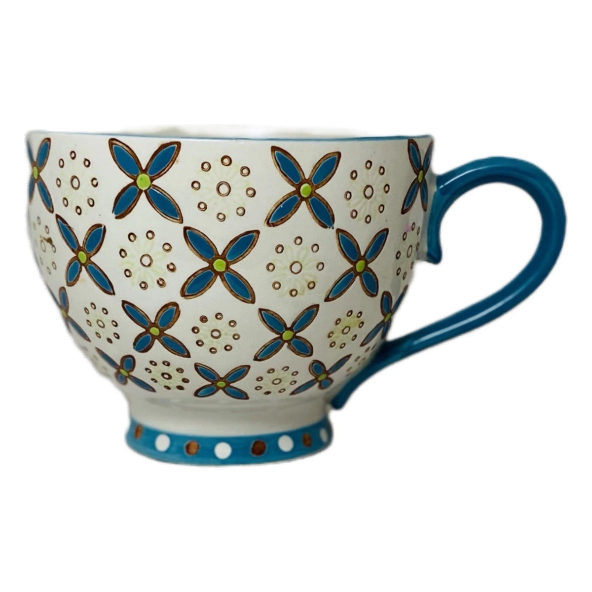 Gracie China Mug 12 oz Footed Cup Floral Off White Blue Teal Coastline Imports