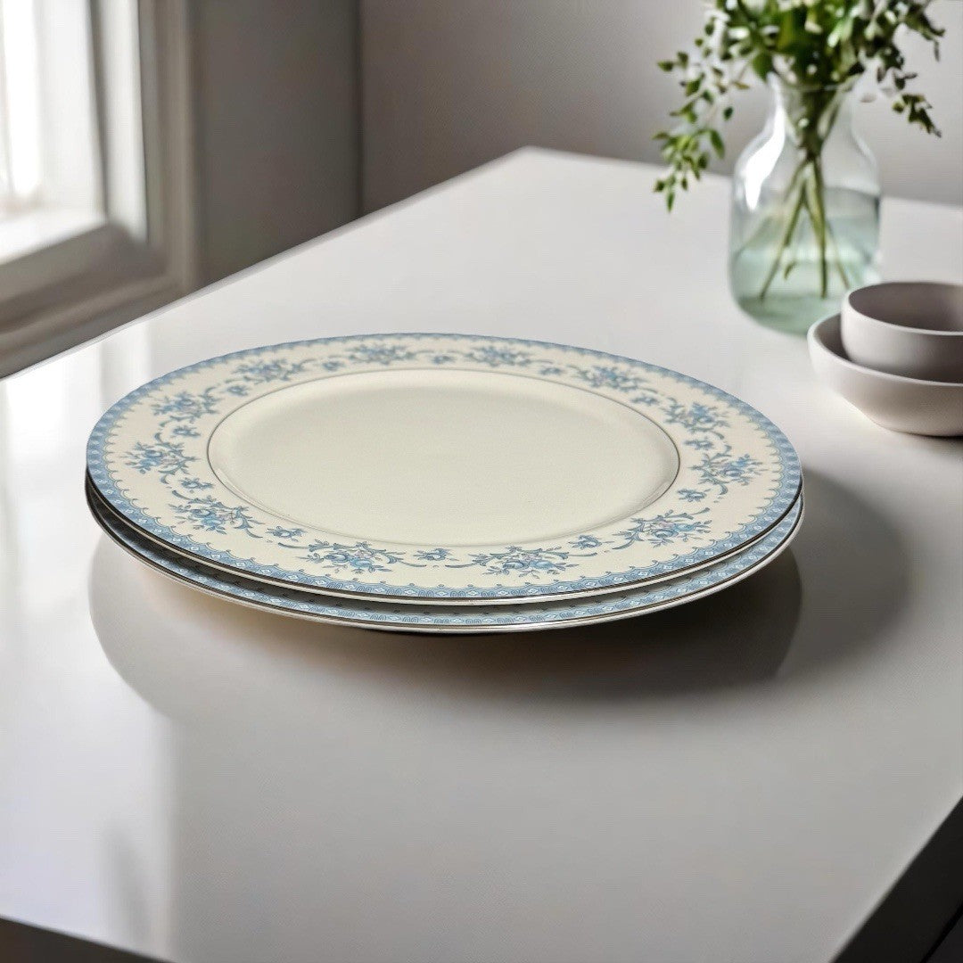Sango Japan CAHILL 334 Diplomat Set of 2 Dinner Plates Blue Floral Vintage 10”