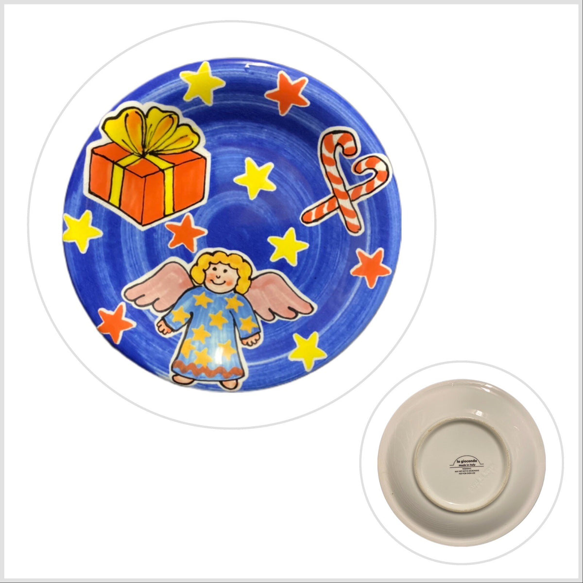 LA GIOCONDA 3-Salad  Plates Christmas Gift Candy Cane Angel Stars Dessert Dish