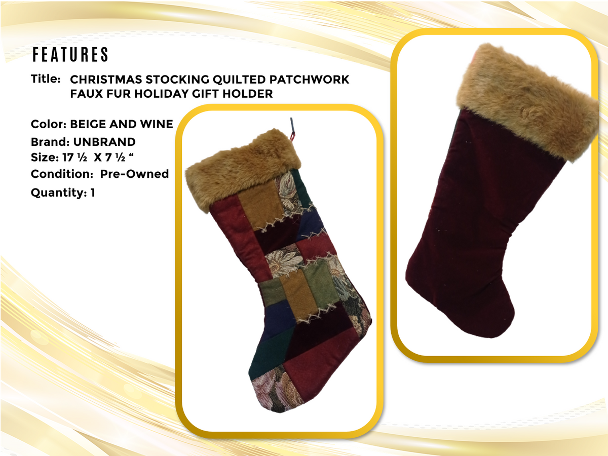 Rare Christmas Stocking Quilted Patchwork Faux Fur Holiday Gifts