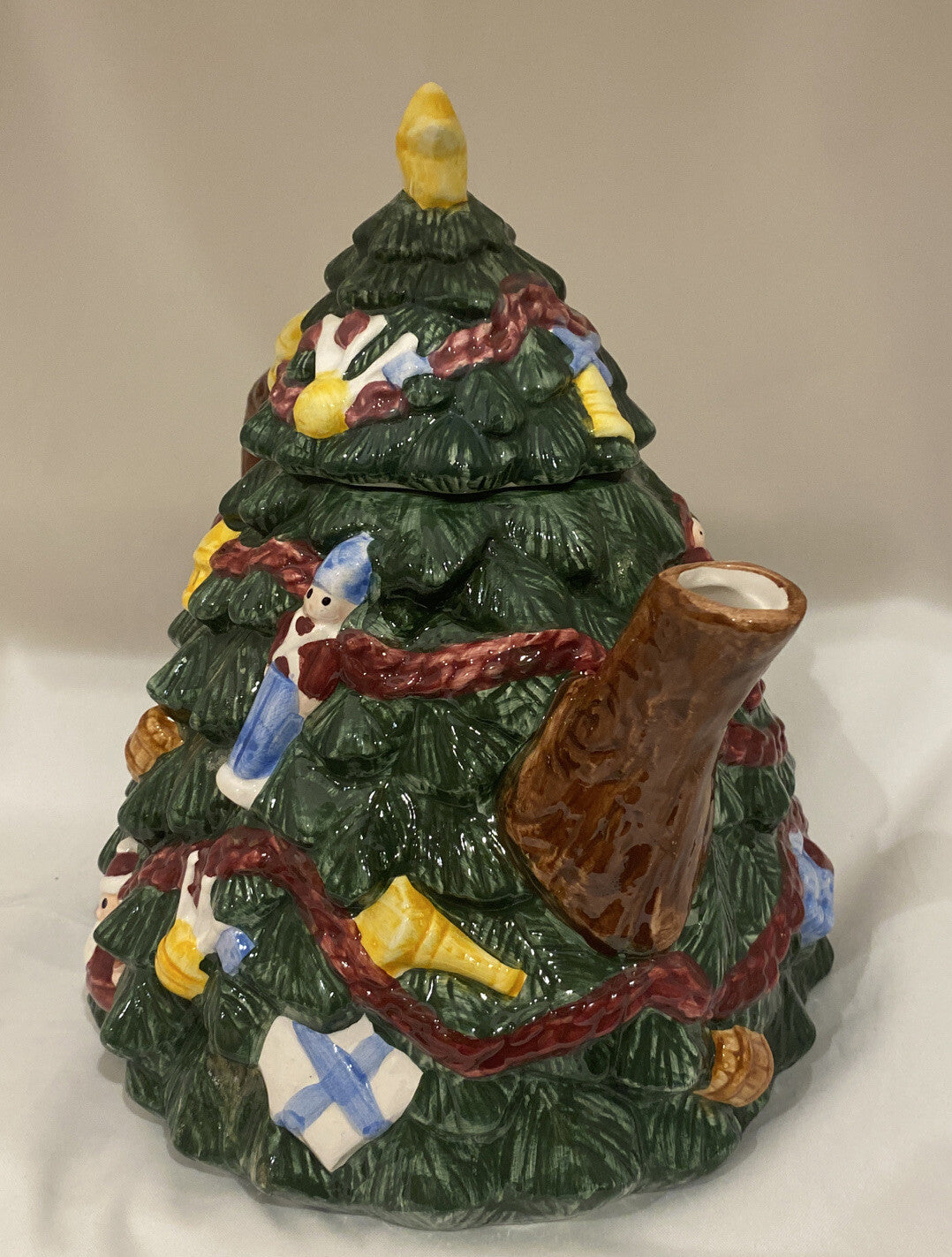 R.H Macy & CO Hand Painted Teapot 1994 Christmas Tree Shaped Holiday Pot 9.5" H