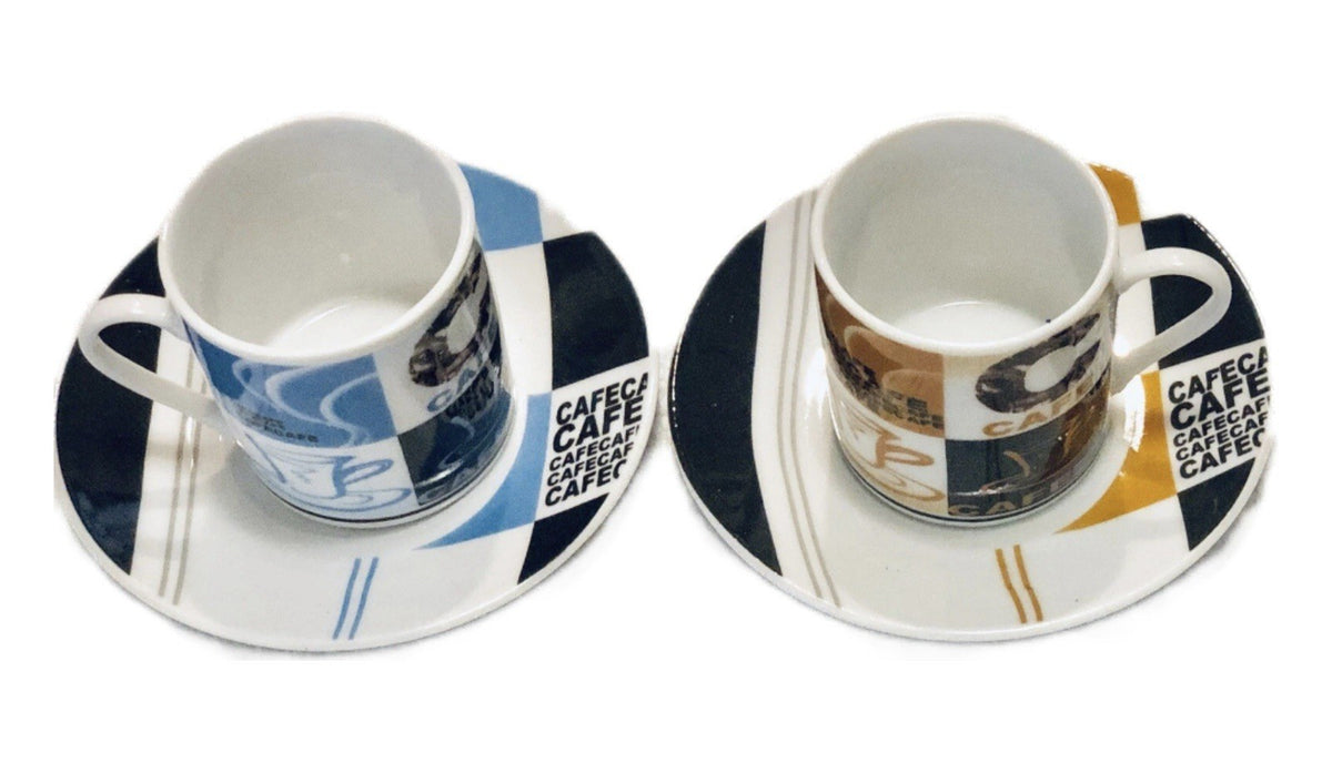 Create by Just Mugs Espresso Cups & Saucers Set of 6 Colorful Café Art