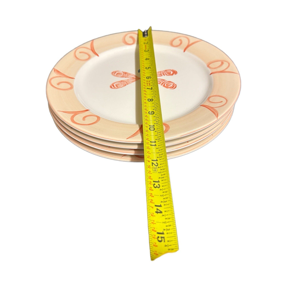 Retroneu DRAGONFLY 4-Dinner Plates Hand Painted Orange Blue White Round Ceramic
