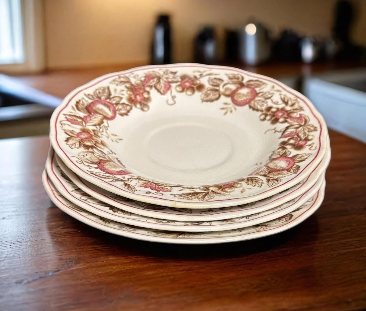 Double Phoenix INDIAN SUMMER 4-Saucers Iron Stone Round Scalloped Fruit Dish