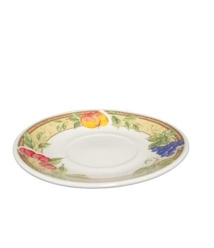 Gibson Designs FRUIT GROVE 4-Saucers 6" D Peaches Cherries & Grapes Ceramic Dish