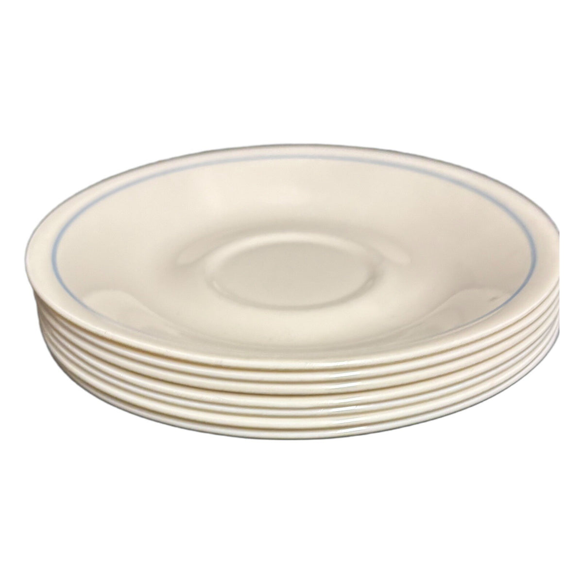 Corelle Corning 7 Saucers Blue Stripe Ivory Plate