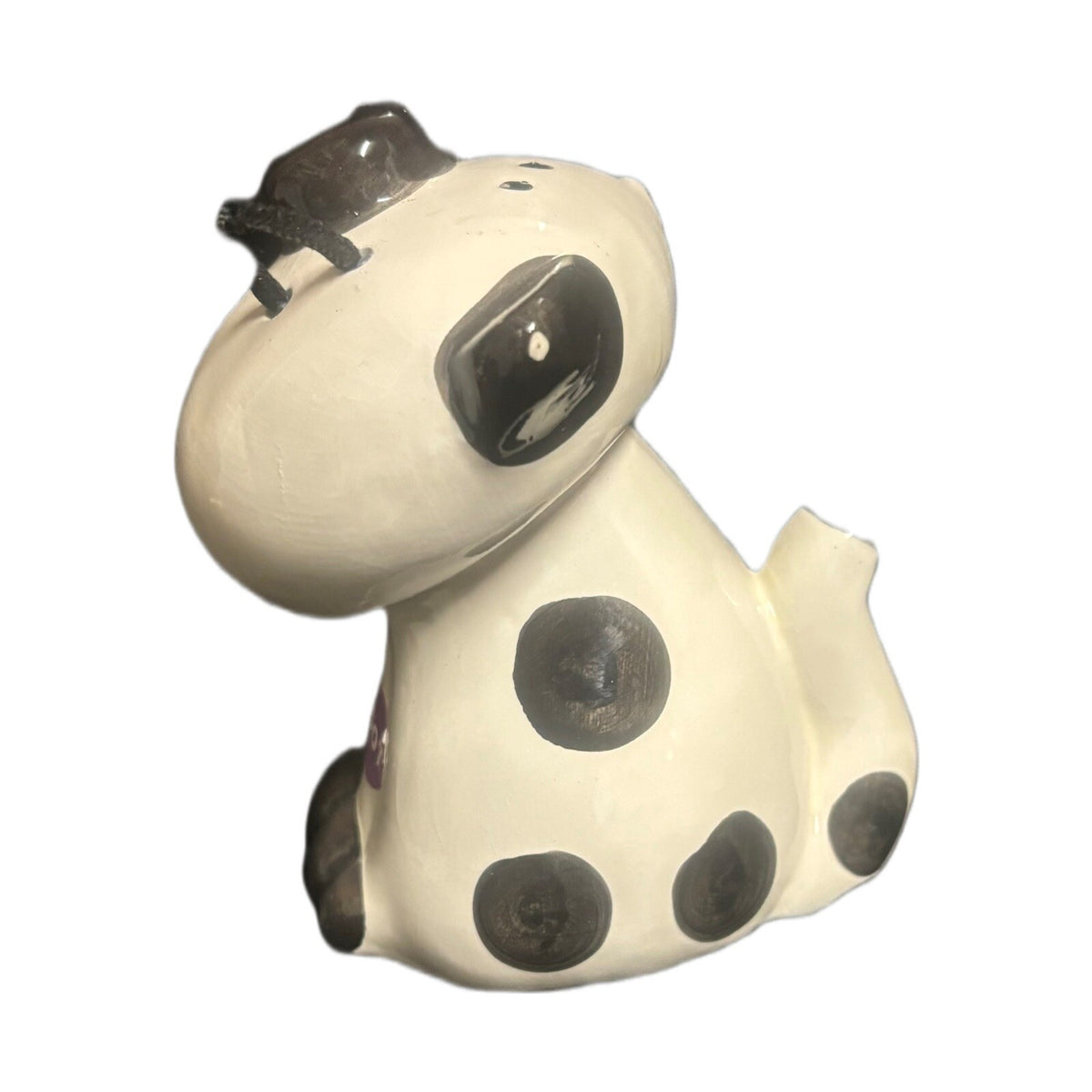 Whimsical Cat Figurine Ceramic Black & White Spotted Polka Dot
