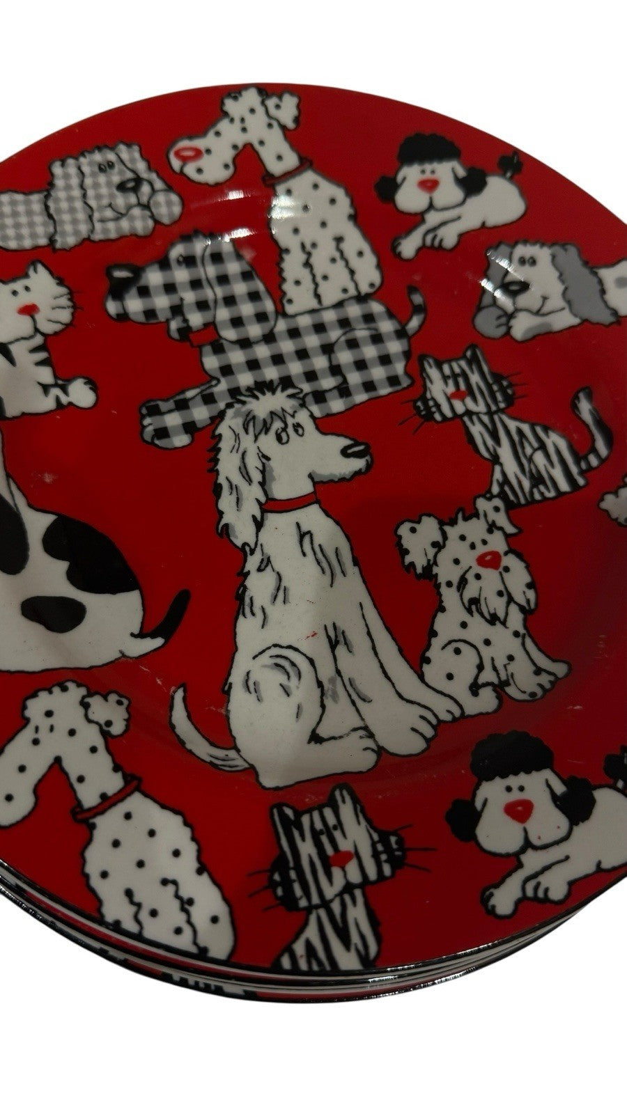 LivingQuarters 4 Salad Plates CARSON PIRIE Dogs Puppies Cats Kittens 8 1/4”D
