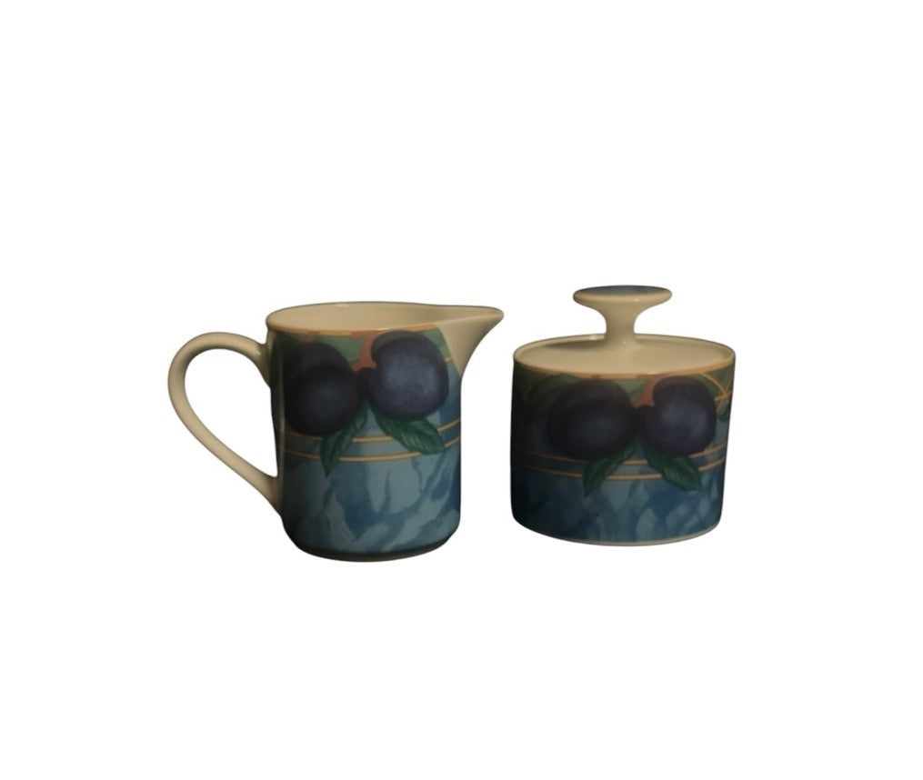 Victoria & Beale Forbidden Fruit Creamer & Sugar Bowl w/Lid Porcelain