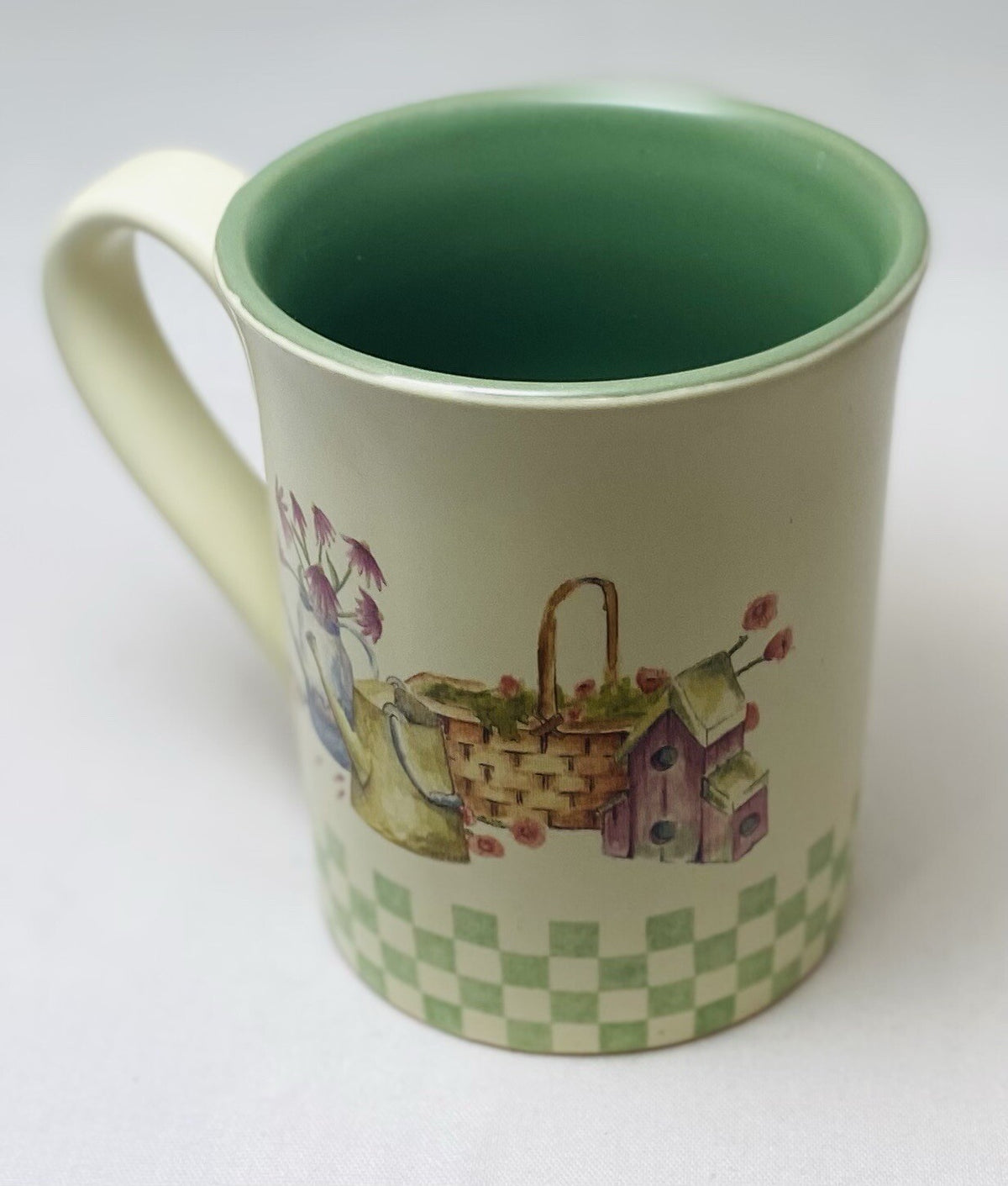 Sonoma In The Garden Mug Green Check Birdhouse Watering Can Coffee Cup