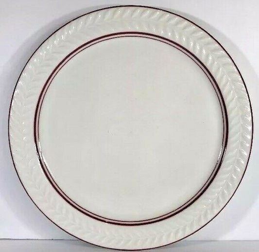 Vintage SHENANGO China 7-Dinner Plates Syracuse Embossed Laurel Red Band 10.5"D