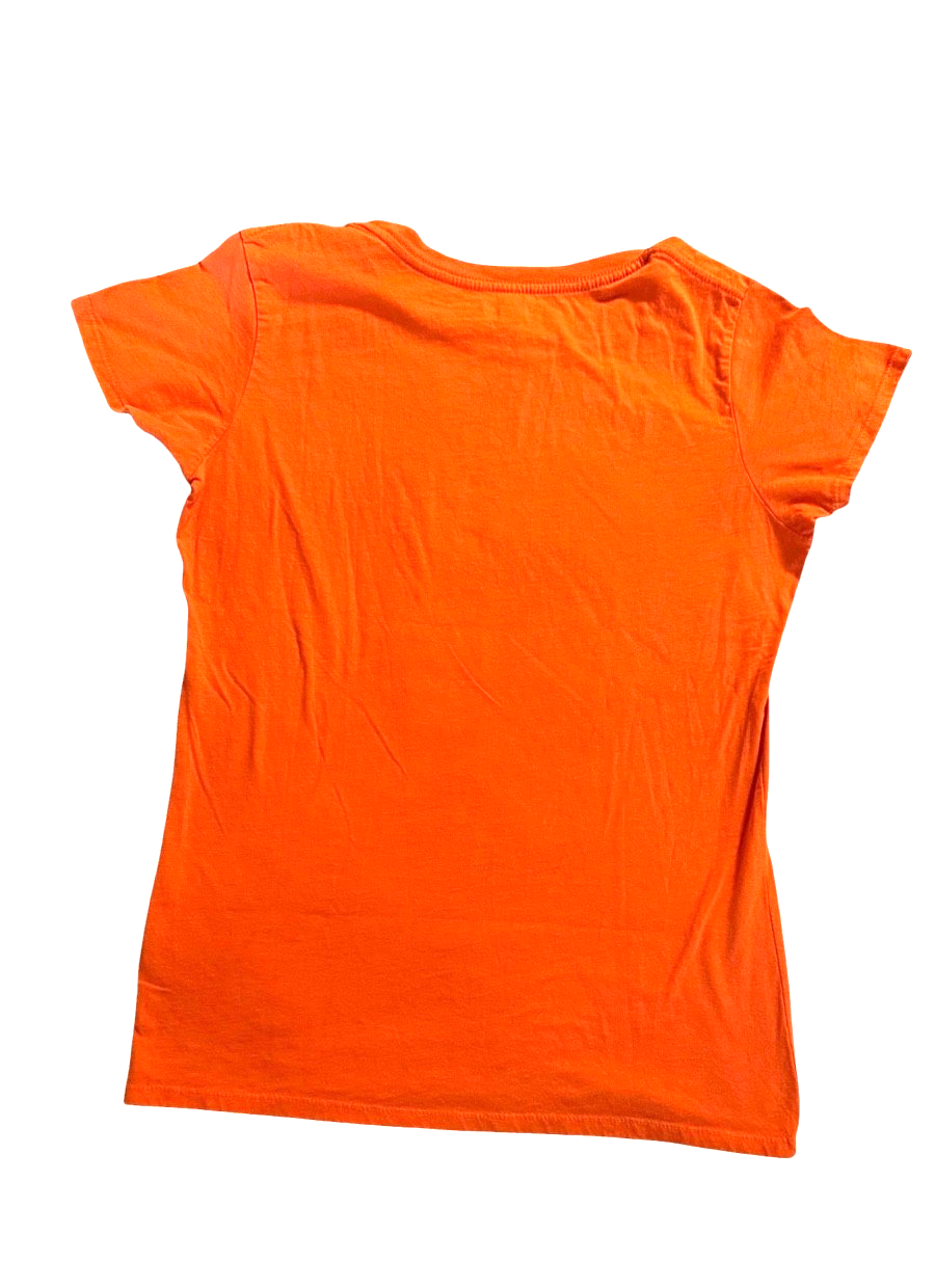 Owl Embellished Sequin Beaded Orange Graphic Tee Women Girls M 8-10 Casual Top