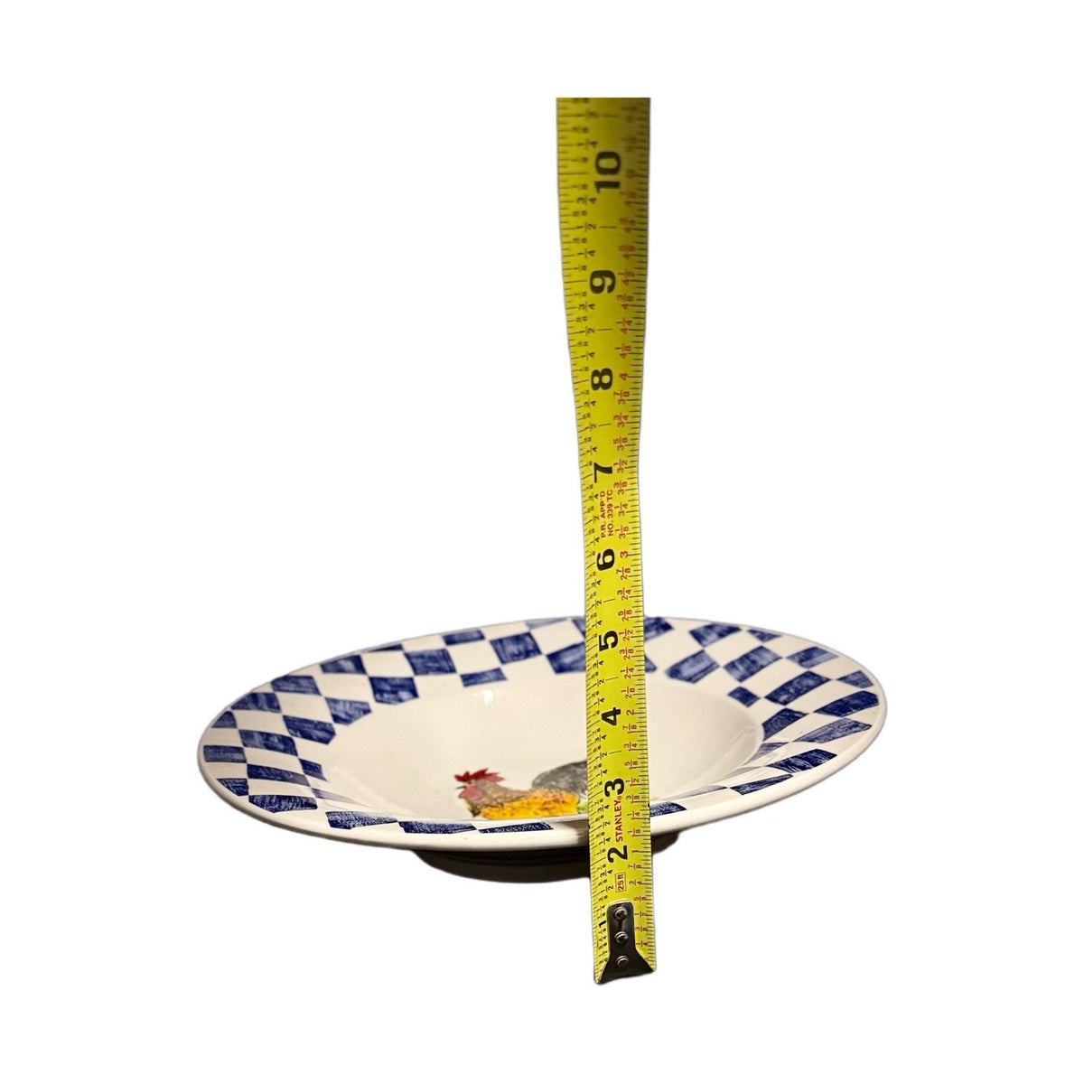 Tabletops Unlimited Countryside Rooster Pasta Serving Bowl 12.5” Blue Check Rim