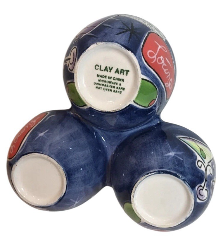 Clay Art Martini Lounge 3 Section Chip Dip Snack Serving Bowl