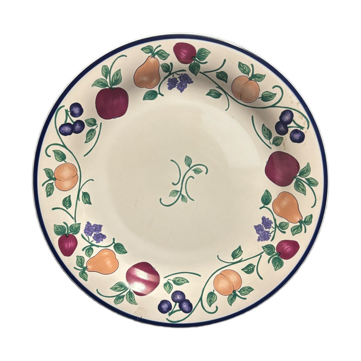 A Princess House 4-Dinner Plates Orchard Medley Fruit Border Indonesia 10 5/8" D
