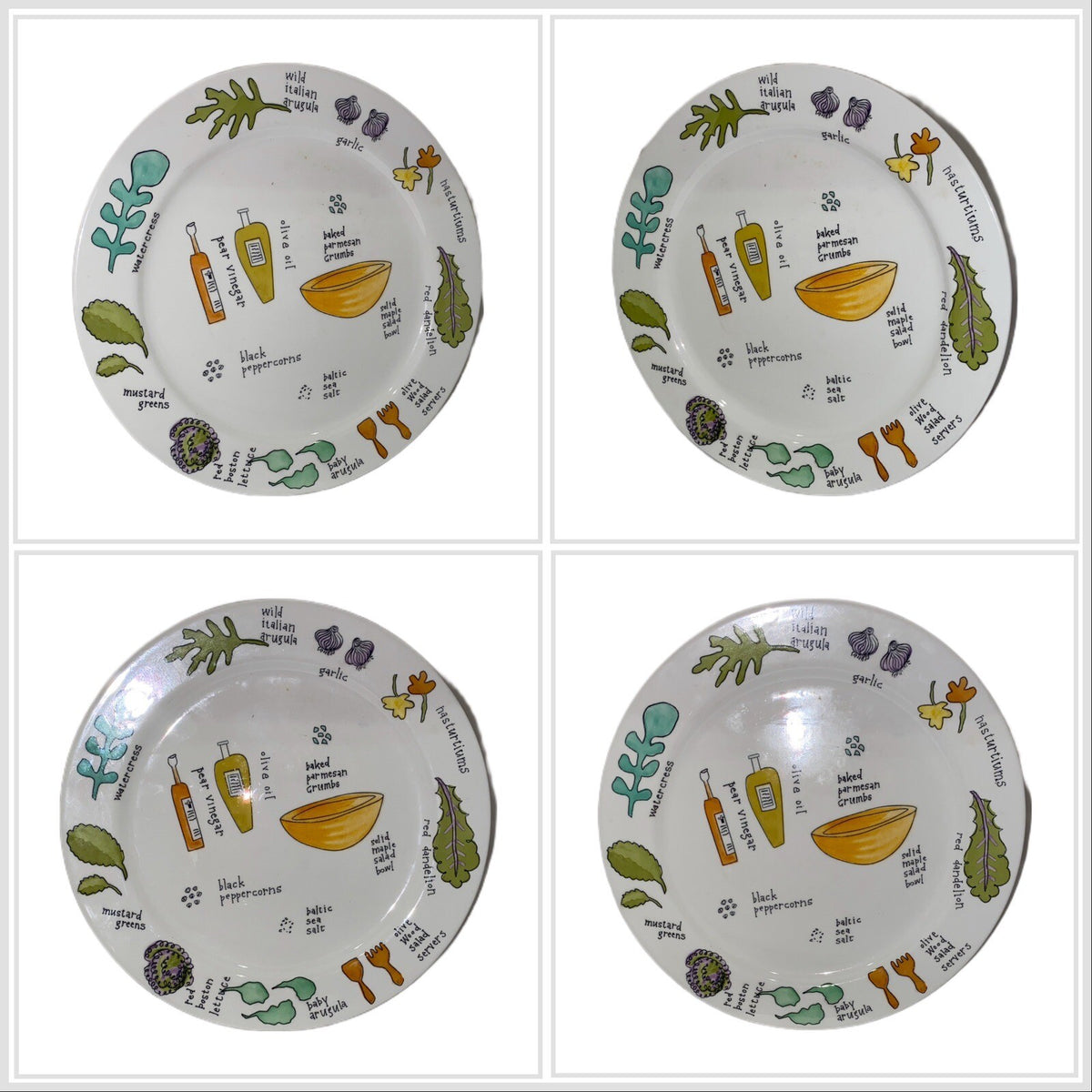 URSULA DODGE SALAD DAYS 4 Luncheon Plates Signature Housewares Salad Dish 9 1/8"