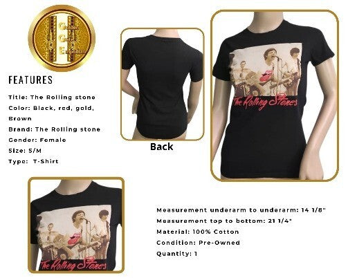 T-Shirt The Rolling Stones Crew Neck Black Tee Top S/M
