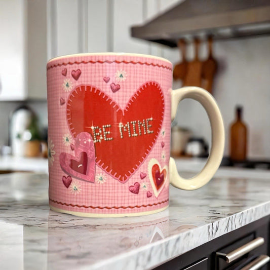 Eileen Toohey BE MINE Mug Lindy Bowman Pink Red Hearts Love Ceramic Coffee Cup