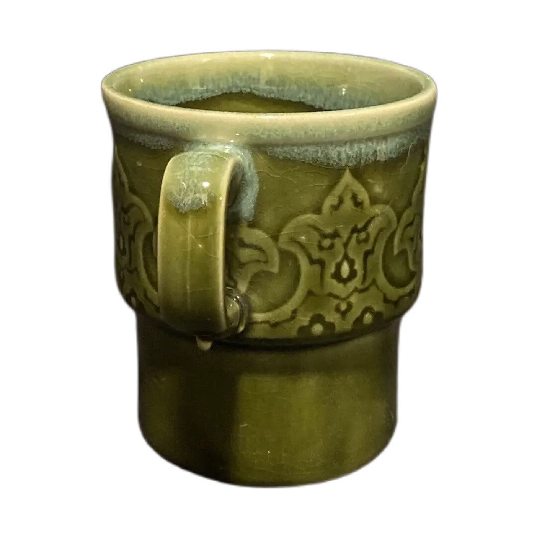 Vintage Japan Green Drip Glaze Stackable Coffee Mugs Set of 4 Geometric