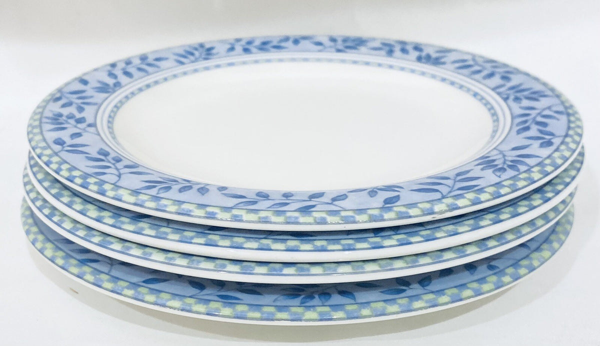 Royal Doulton Rivoli Bread Plates Set of 4 Blue Green Leaves Checkered Band