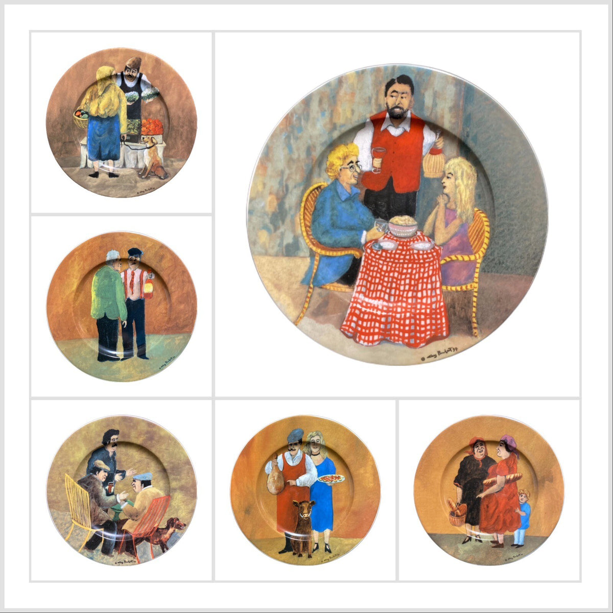 GUY Buffet TUSCAN STOREFRONTS 6 Salad Dessert Plates Porcelain Germany 8" D