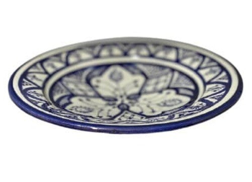 Moroccan Pottery Plate Bowl Terracotta Geometric ART 10 3/8"D GGE SOUK-SAFI BLUE