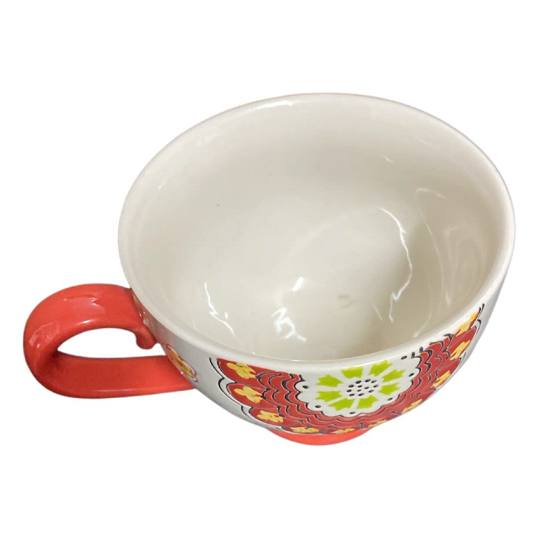 Tabletops Gallery ROBIN Hand Painted Footed Coffee Mug Embossed Paisley Floral