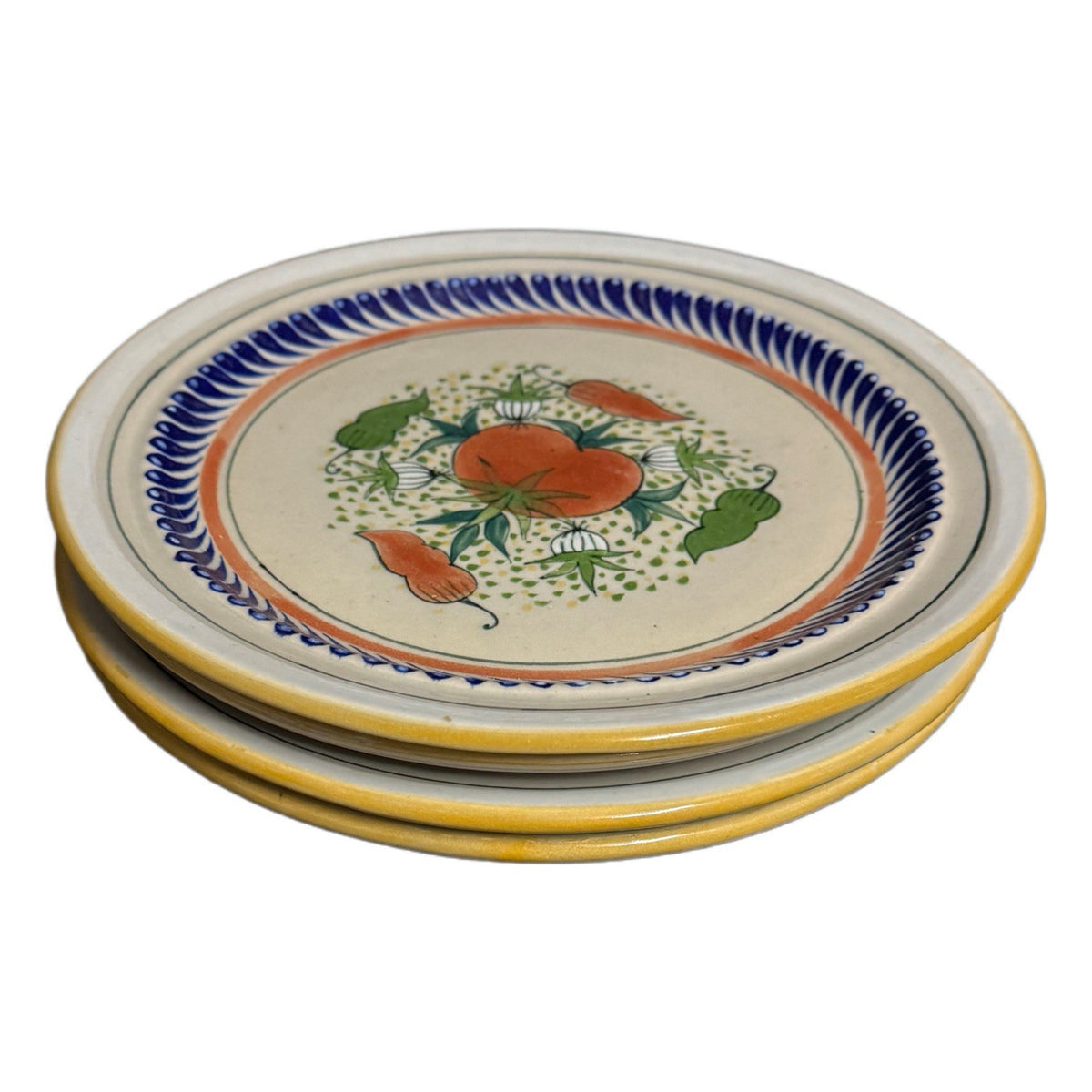 Vintage Set of 4 Erandi Tonala Mexico Hand-Painted Dinner Plates Toscana 11”D