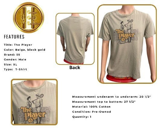 T-Shirt The Player  "XL" Beige Black Gold Mens Cotton Tee Top