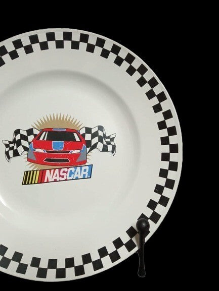 Gibson Designs NASCAR 3-Dinner Plates 11 ¼” D Black White Checkered Car Nascar