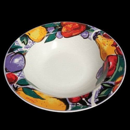 Gibson Designs CORNUCOPIA FRUIT Serving Bowl 9 ½”D Apple Pear Cherry Plum Border
