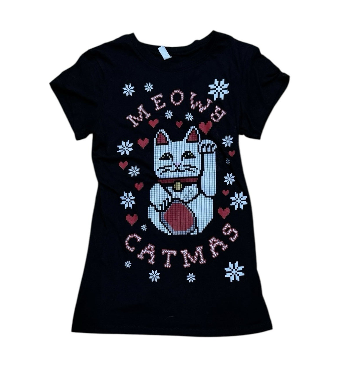 Christmas Holiday Women Graphic T-Shirt MEOW CATMAS Short Sleeves Cat Tee Top L