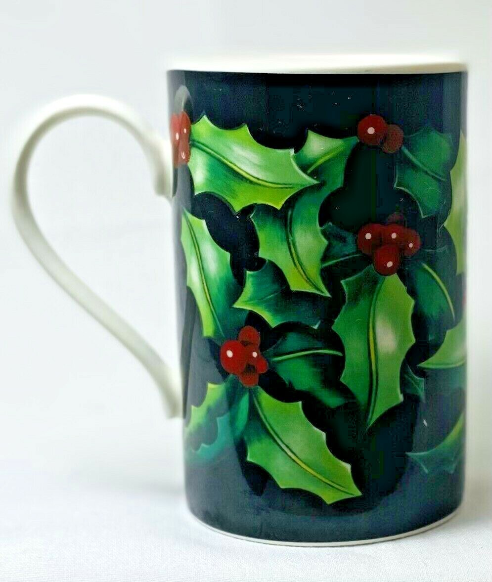 Dunoon Caroline Bessey Stoneware Mug Christmas Flowers Holly Scotland 8 Oz. Cup