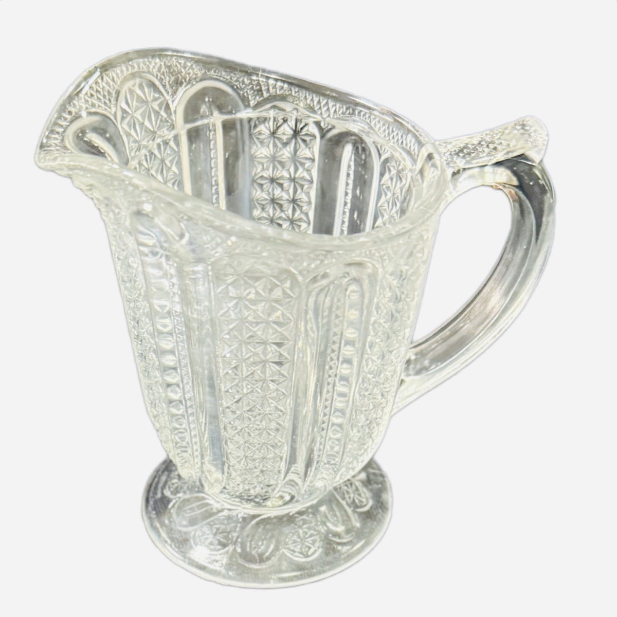 Vintage EAPG Pressed Glass Pitcher Daisy & Button Pattern 4.5” H Wavy Rim