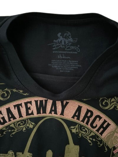 T-Shirt BEE EASY Gateway Arch Saint Louis Prints Black M. Crew Neck Black Top