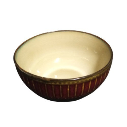 Gibson Elite ARTISTE RED 4-Soup/Cereal Bowls 6”D Red & Brown Rim Ribbed and Dots