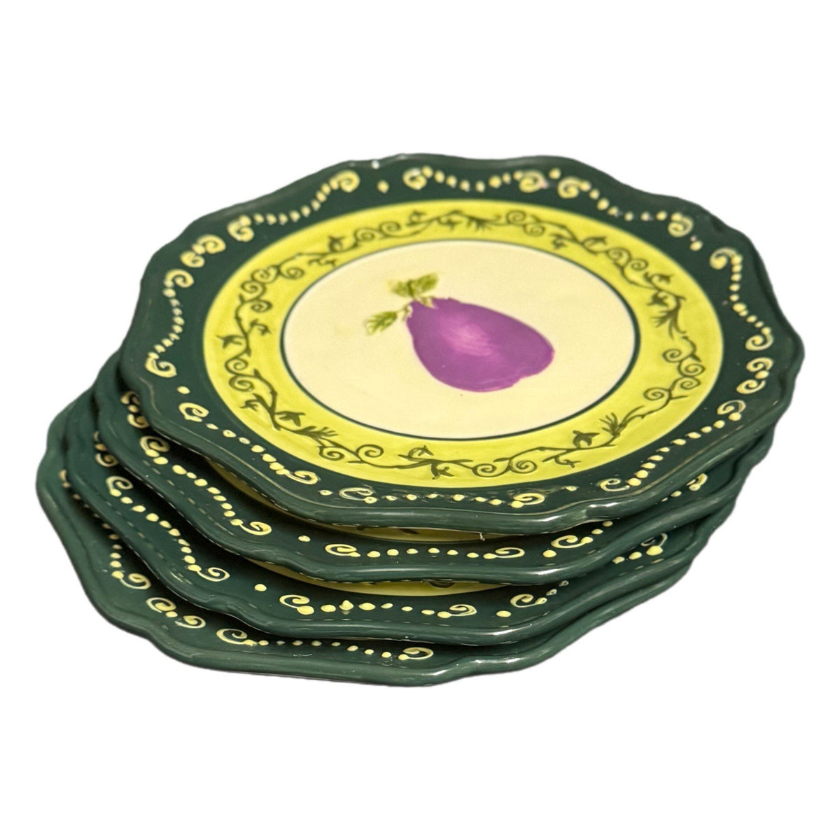 Set Of  4 Market Embossed Vegetable Plates 8”D Tomato Eggplant Artichoke Kitchen