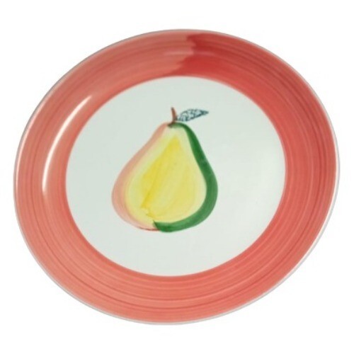 Gibson Designs HAND PAINTED Dinner Plate PEAR Orange Border 9 1/4"D Ceramic Dish