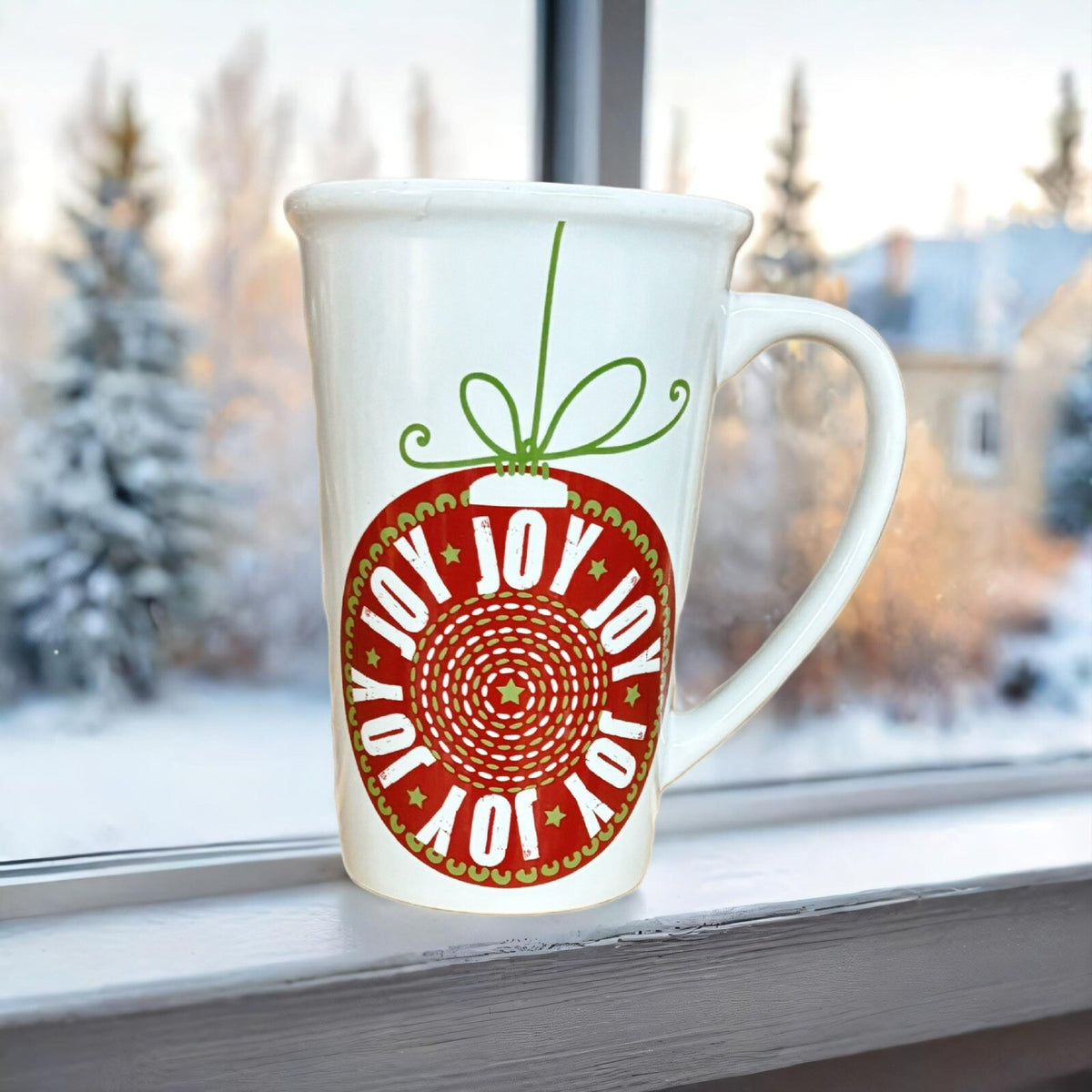 Boston Warehouse Latte Mug JOY JOY Tall Coffee Tea Christmas Holiday Winter Cup
