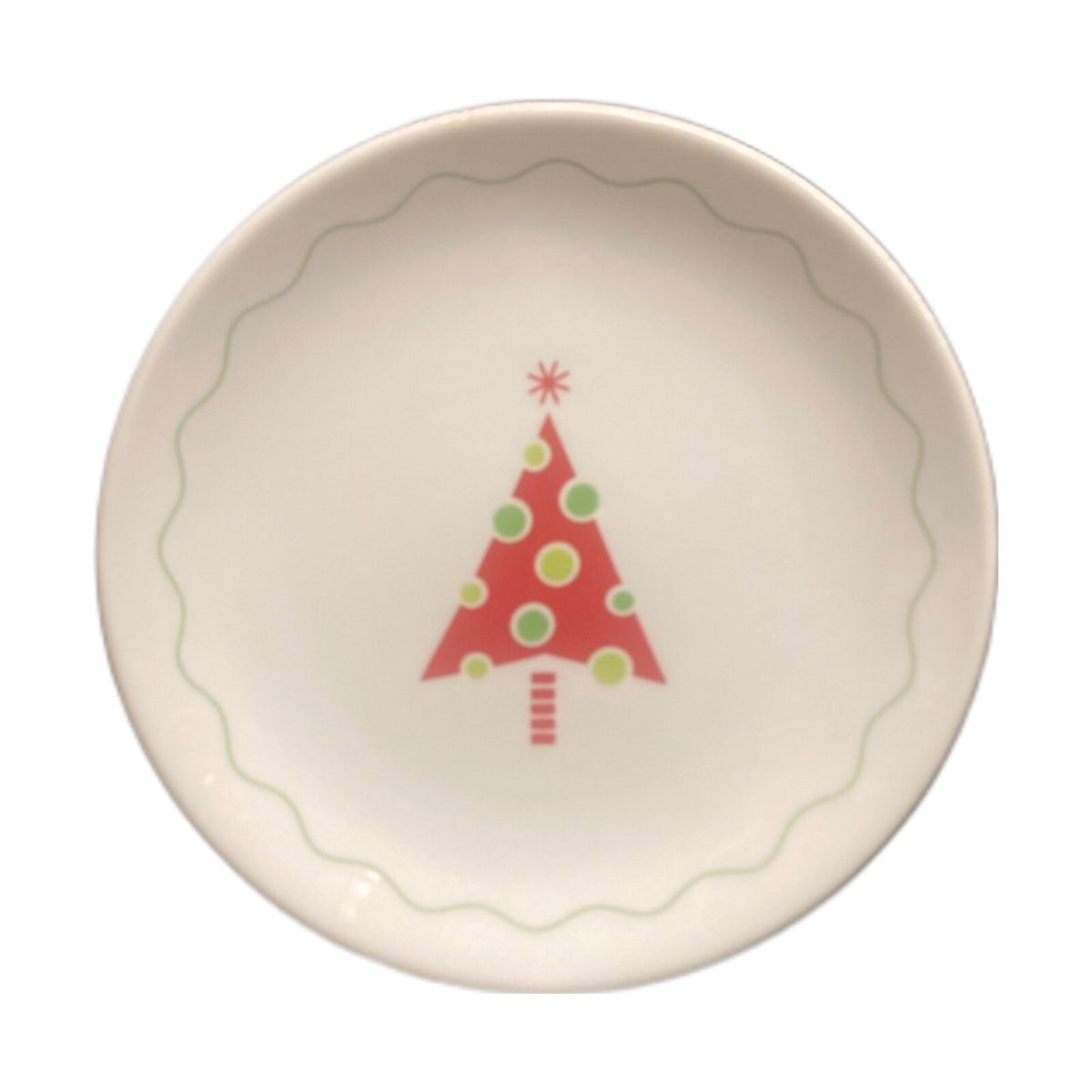 CRATE & BARREL 4 Dessert Plates Whimsical Trees Christmas Appetizer Bread Butter
