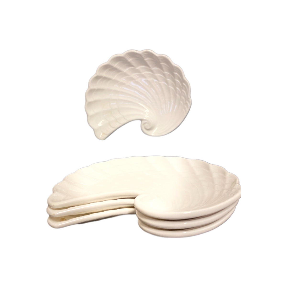 Vintage SHAFFORD Original 4-White Seashell Shaped Dish Plates Ceramic Trinket