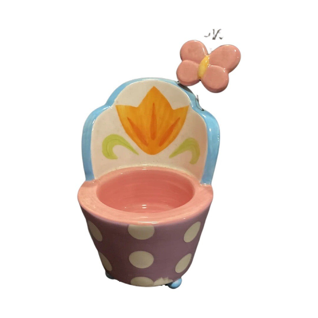 AVON Ceramic Tealight Candle Holder Chair Style Pink Butterfly White Polka Dot