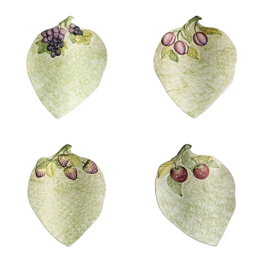 Set of 4 San Marco Nove Italy Leaf Plates – Cherry, Grape, Plum, Strawberry