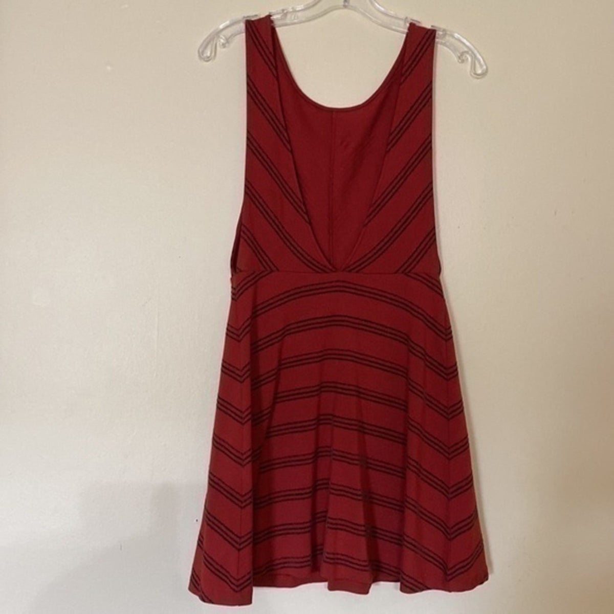 Free People Red/Orange Short Dress Black Velvet Stripes S
