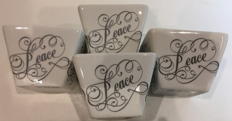Ciroa Simple Serve Set 4 Square White Porcelain Bowls Black Design Pattern PEACE