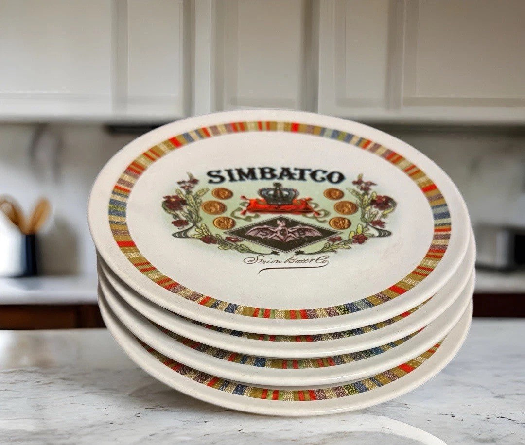 Pottery Barn Fireside Club Simbatco Salad Plates Set of 4 Color Crest Emblem